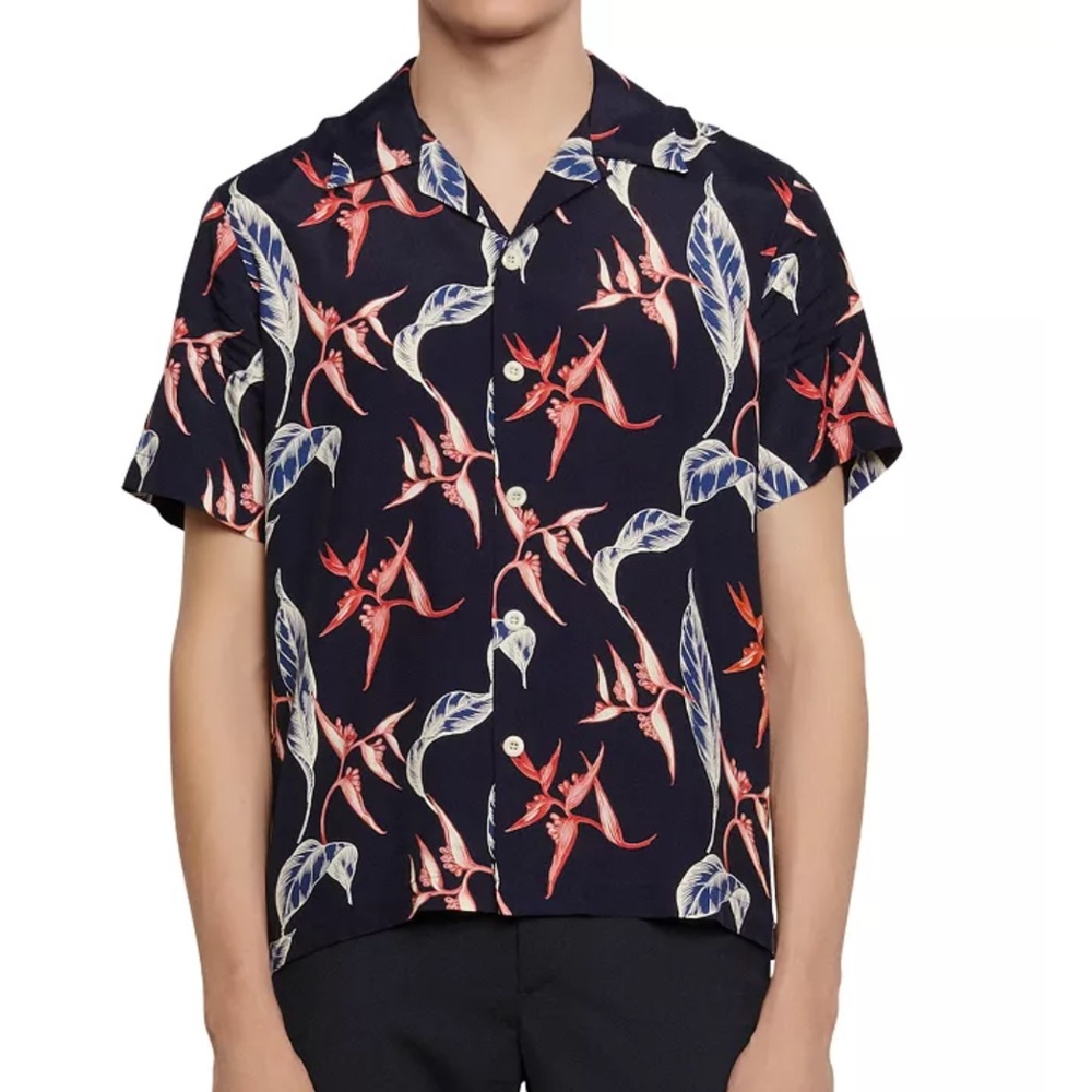 Sandro Men's Tropical Print Short Sleeve Shirt Size XL